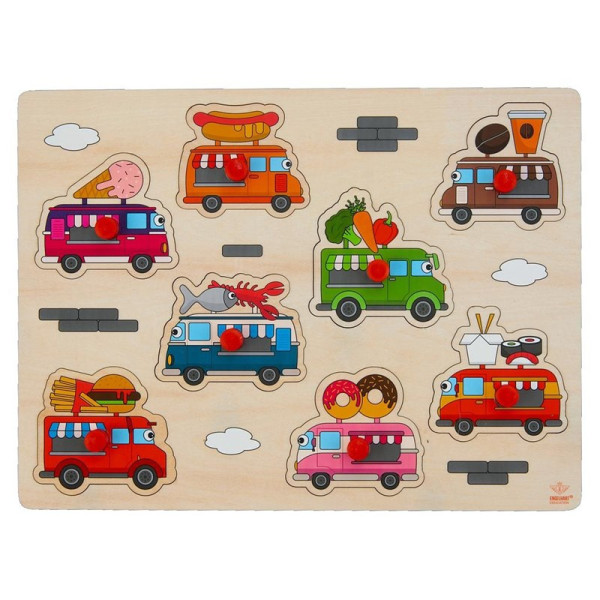 Houten knoppuzzel Foodtruck 30x23cm