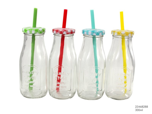 Fles glas met rietje 300ml