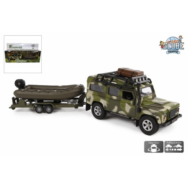 Kids Globe Land Rover met aanhanger+boot