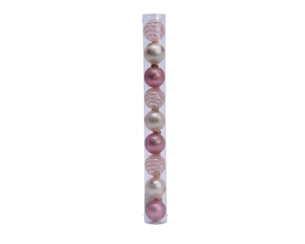 Kerstballen 3cm 9 stuks glas roze/champa