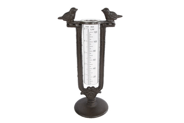 Regenmeter "Two birds" metaal 13x9x24cm