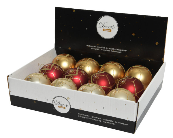 Kerstballen mix 12st pearl/goud/rood