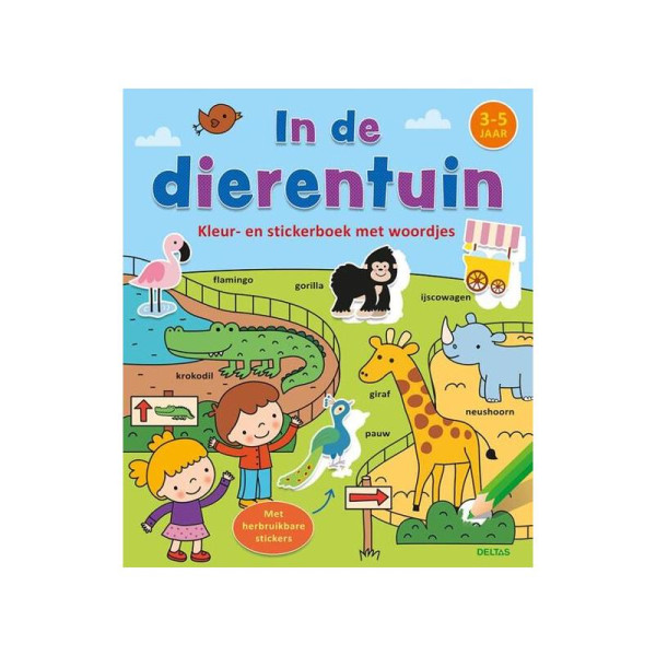 Kleur-en stickerboek - In de dierentuin