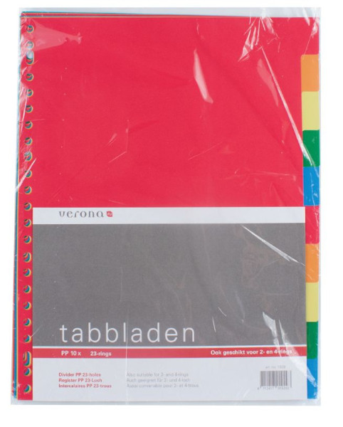 Tabbladen A4 23R Plastic blanco 10-Deli