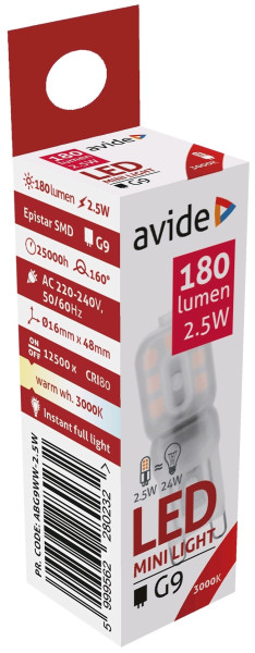 Avide LED G9 2.5W WW 3000K 180 lumen