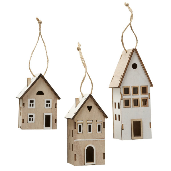 Deco Hanger Huisjes 3-delig hout