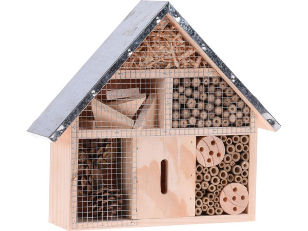 Insectenhotel hout metalen dak 29,5x28cm