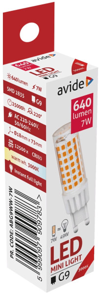 Avide LED G9 7W WW 3000K (640 lumen)