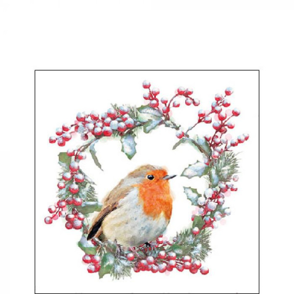 Ambiente Servet Robin In Wreath 25cm