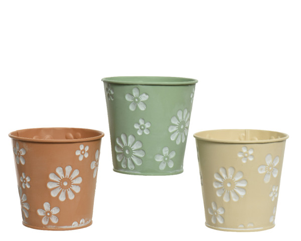 Bloempot zink H10.6cm pastelkleuren