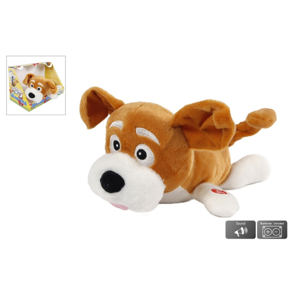 Rollende hond pluche met geluid 28cm