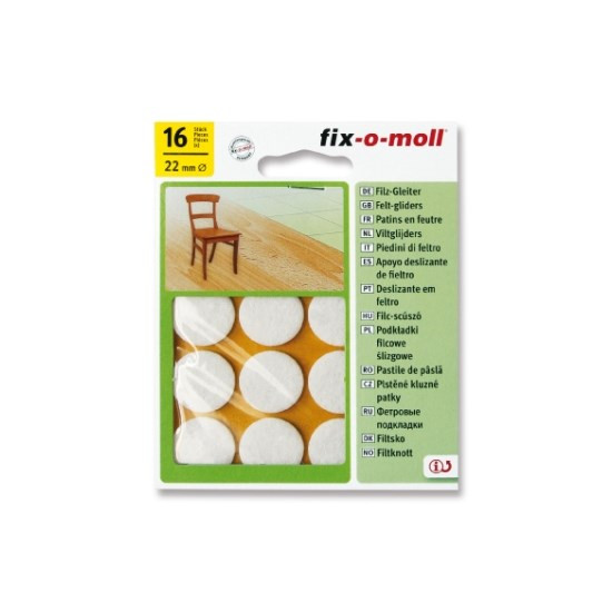 Fix-o-moll viltglijder rond 22mm wit 16 stuks