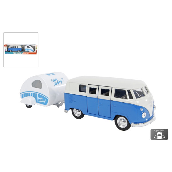 Welly VW T1 1963 met caravan 21cm blauw