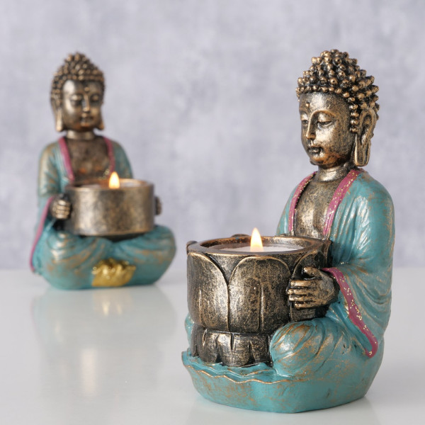 Figuur Buddha Theelichthouder H14cm