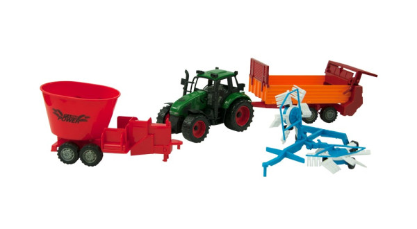 Tractorset frictie met 3 aanhangers 37cm