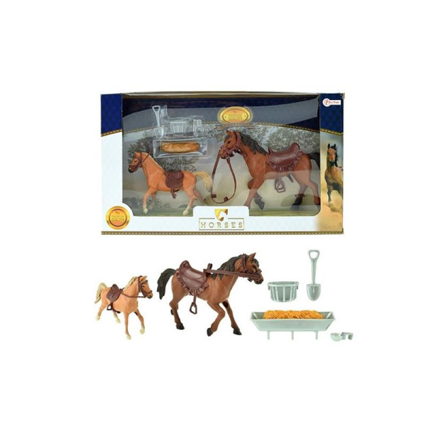 Twee paarden met accessoires